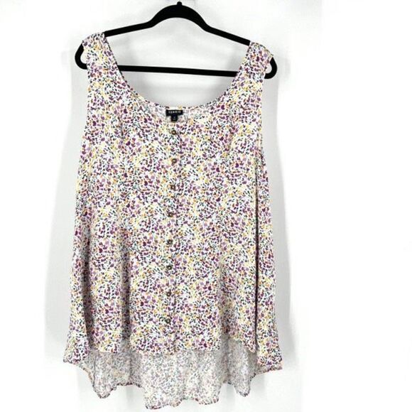 Torrid Fit And Flare Floral Tie Back Stretch Challis Button-Front‎ Tank Size 4X - Picture 3 of 11